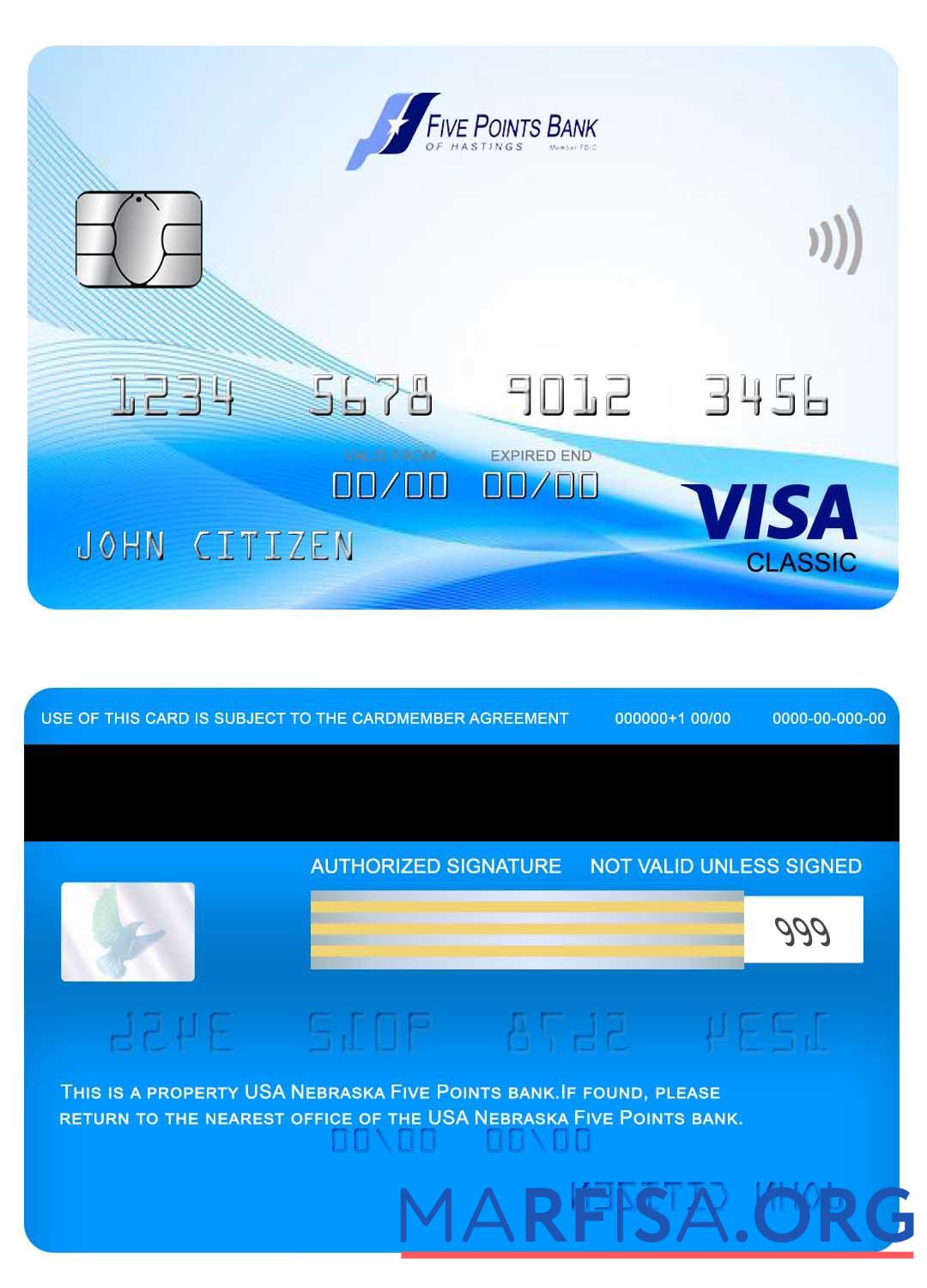 Downloadable USA Nebraska Five Points Bank visa classic card template